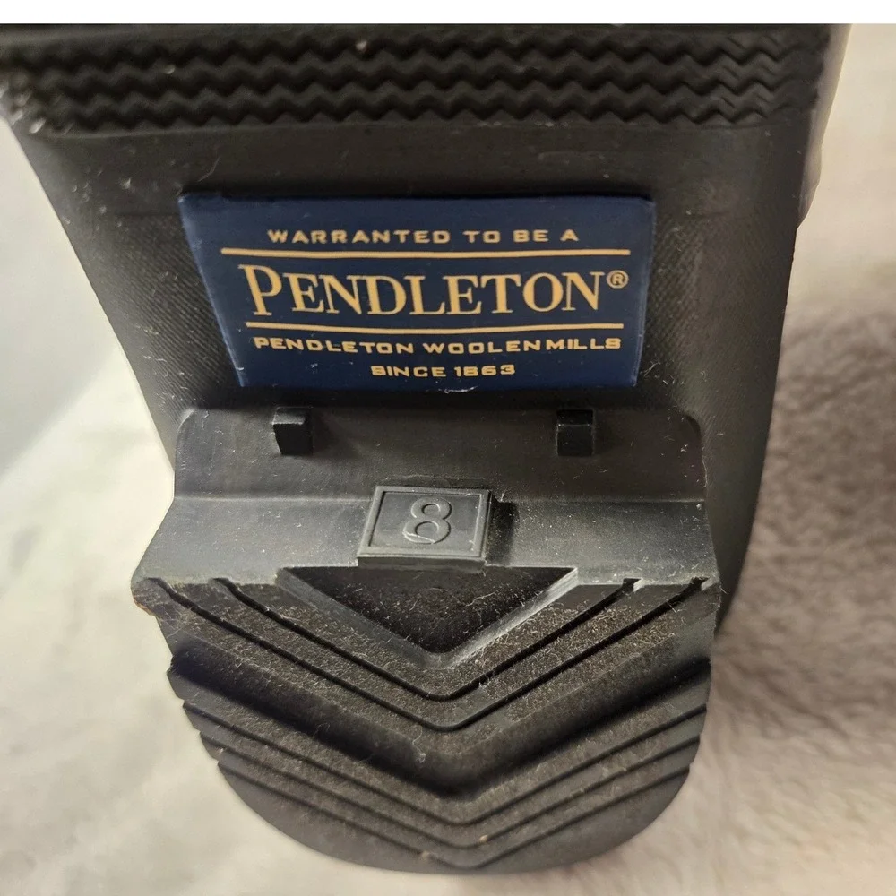 Pendleton Women Black Glen Plaid Tall Rubber Rain Boots Waterproof Lug Sole 8
